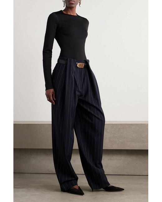 Stella McCartney Blue Paneled Pinstriped Wool-blend Wide-leg Pants