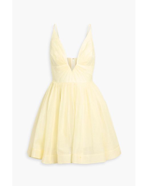 Zimmermann Yellow Pleated Linen And Silk-Blend Mini Dress