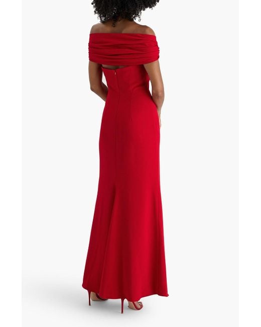 Badgley Mischka Red Off-The-Shoulder Cutout Crepe Gown