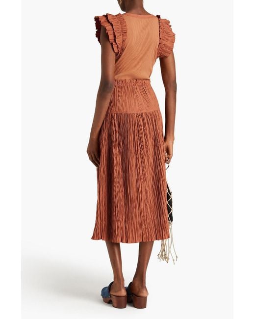 Ulla Johnson Brown Virginia Ribbed Jersey-paneled Woven Midi Dress