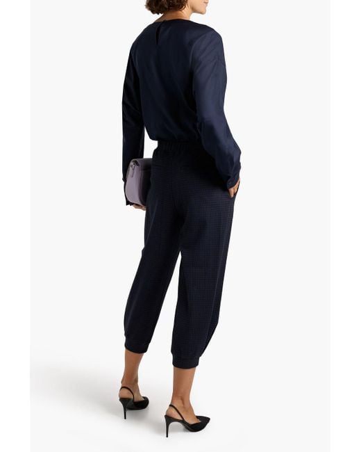 Tibi Blue Draped Lyocell And Cotton-Blend Twill Top