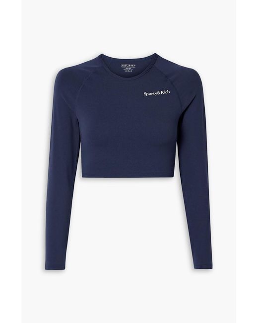 Sporty & Rich Blue Serif Cropped Stretch Top