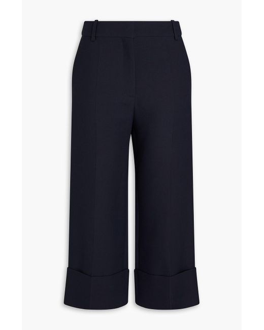 Valentino Garavani Blue Cropped Wool And Silk-blend Crepe Straight-leg Pants