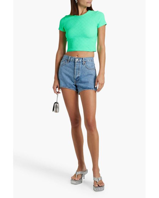 T By Alexander Wang Green Cropped Jacquard-knit Top