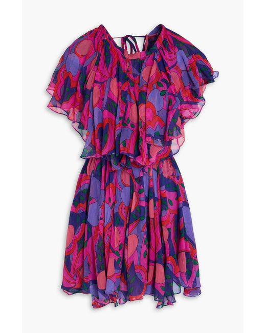 Isabel Marant Purple Amelie Ruffled Printed Silk-crepon Mini Dress