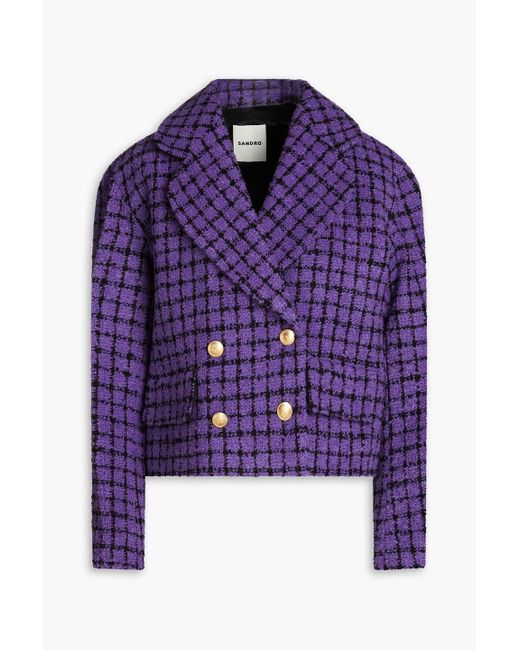 Sandro Purple Simona doppelreihiger blazer aus bouclé-tweed