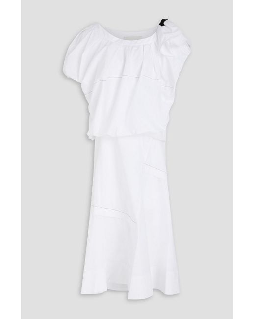 3.1 Phillip Lim White One-shoulder Ruffled Cotton-blend Poplin Midi Dress