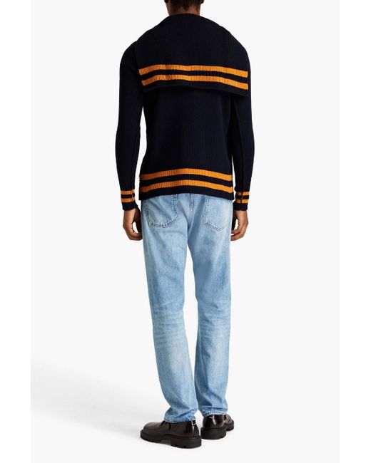 Maison Margiela Blue Striped Ribbed Wool Sweater for men