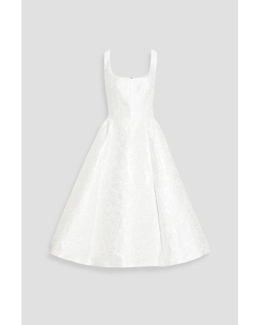 Carolina Herrera White Flared Satin-jacquard Midi Dress