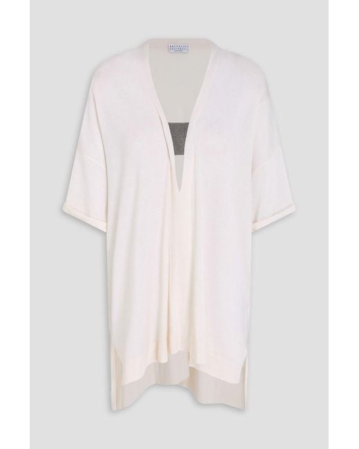 Brunello Cucinelli Natural Bead-Embellished Cashmere And Silk-Blend Top