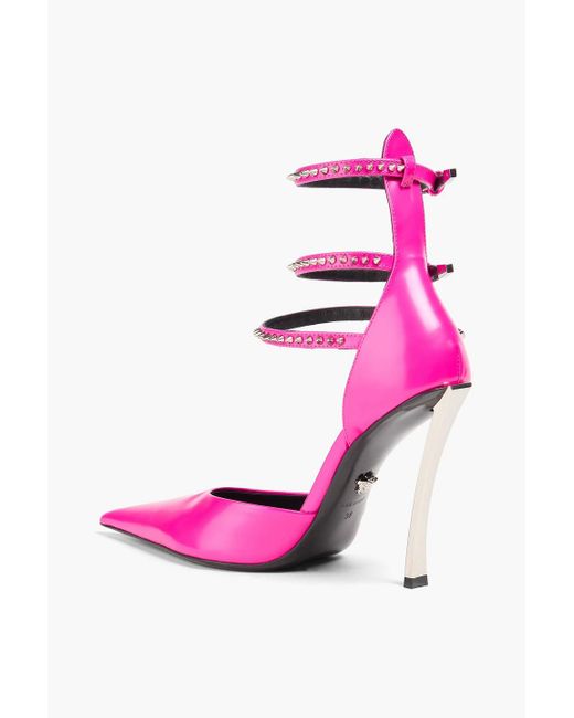 Versace Pink Pinpoint Spiked Neon Leather Pumps