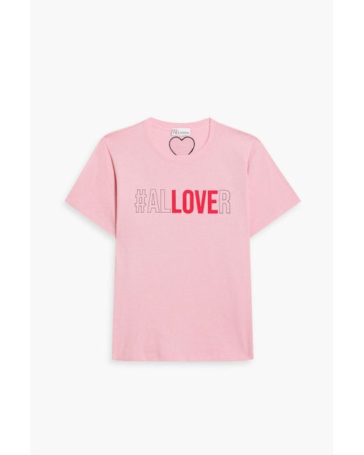 RED Valentino Pink Printed Cotton-jersey T-shirt