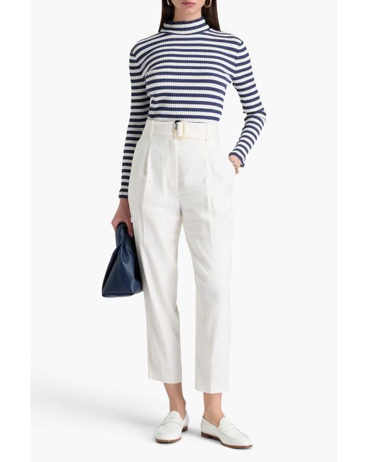 Veronica Beard Blue Pierre Striped Stretch-cotton Jersey Turtleneck Top