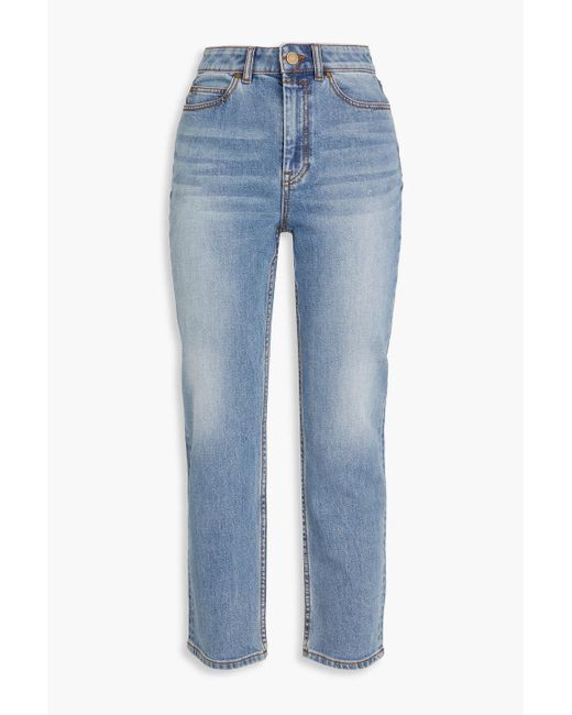 Zimmermann Blue Cropped High-rise Straight-leg Jeans