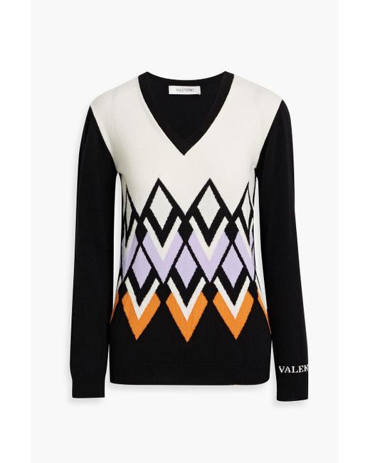 Valentino Garavani Black Intarsia Wool And Cashmere-blend Sweater
