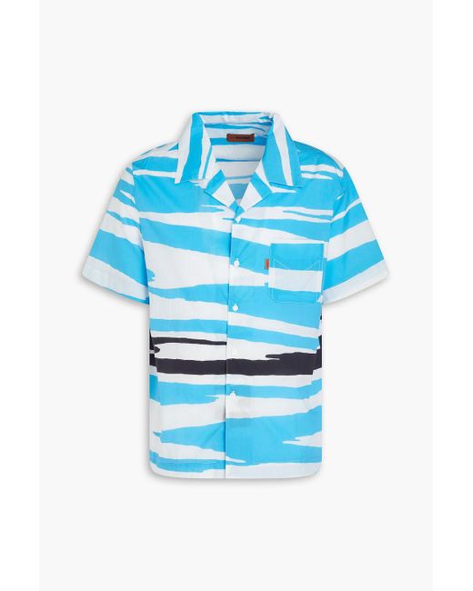 Missoni Blue Printed Cotton-poplin Shirt for men