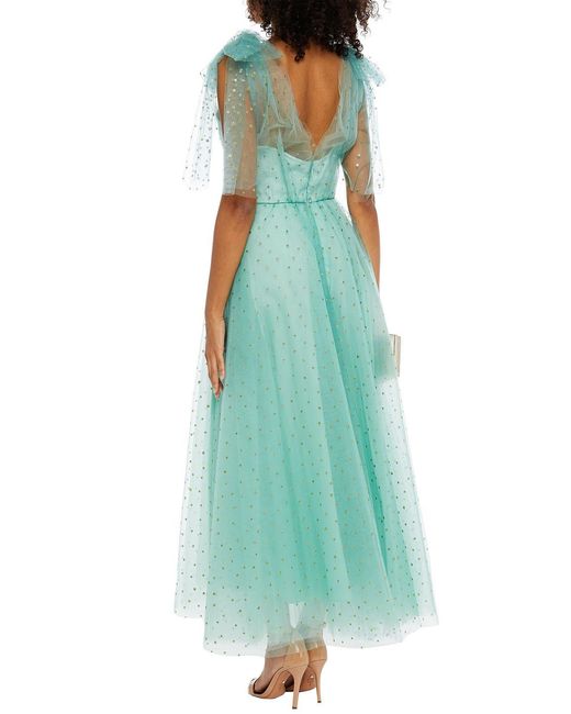Monique Lhuillier Green Bow-embellished Glittered Tulle Gown