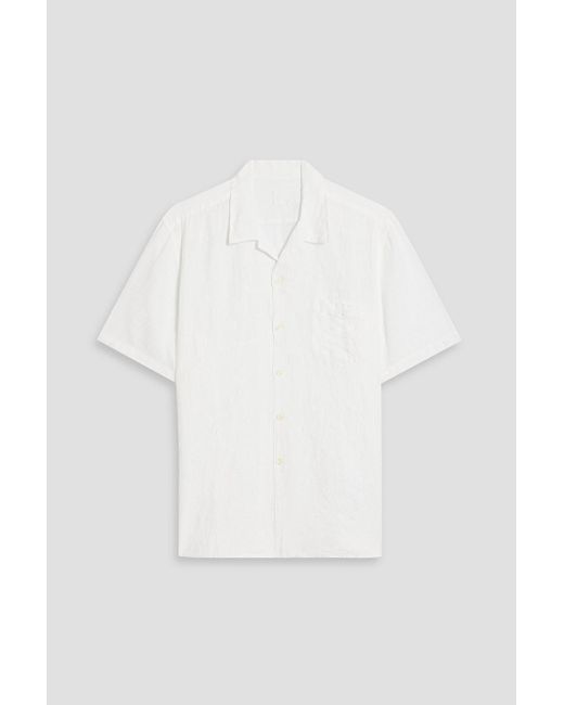120% Lino White Embroidered Linen Shirt for men