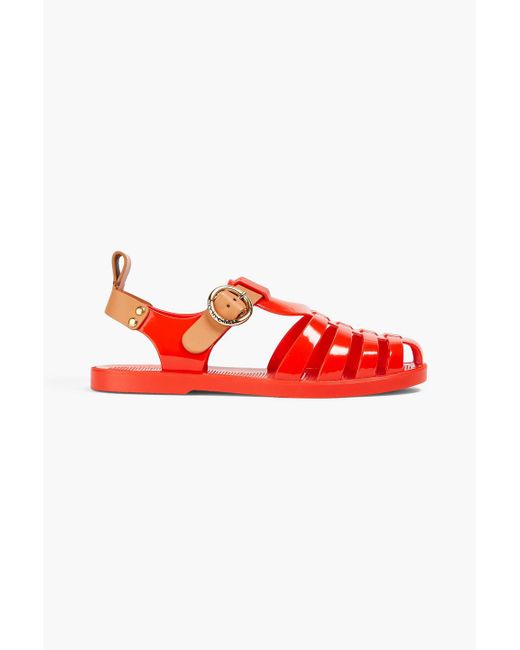 See By Chloé Red Leather-trimmed Rubber Sandals