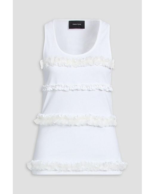 Simone Rocha White Tulle-Trimmed Cotton-Jersey Tank