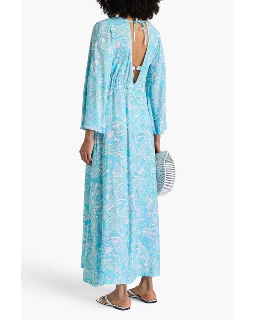 Melissa Odabash Blue Farrah kimono aus webstoff mit print und raffung