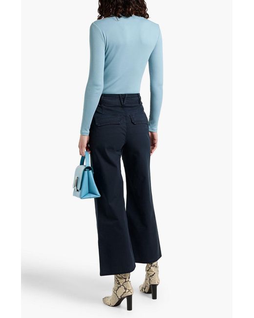 Veronica Beard Blue Pruitt Ribbed Pima Cotton-Blend Top