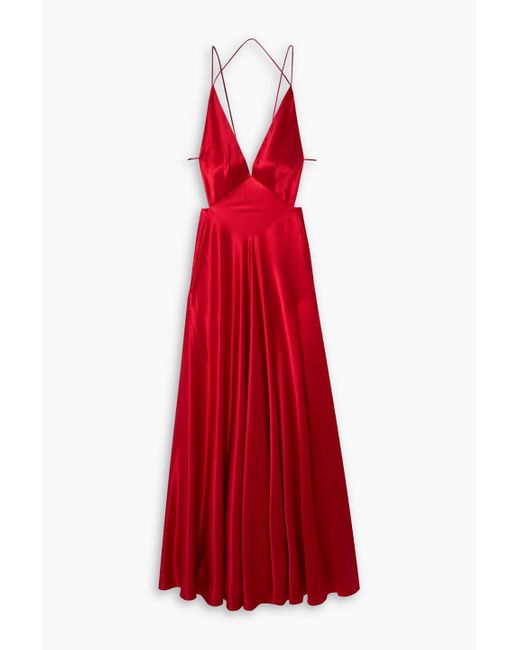 Michael Lo Sordo Red Tash Open-back Silk-satin Gown