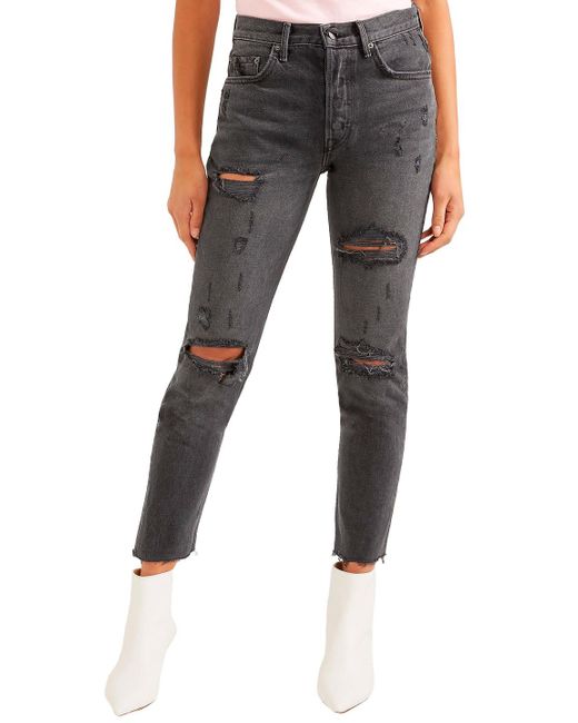 GRLFRND Gray Distressed High-rise Slim-leg Jeans