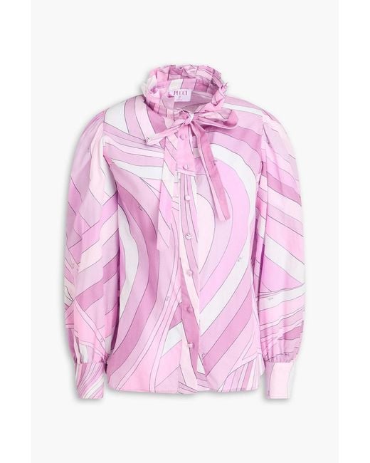 Emilio Pucci Pink Pussy-Bow Printed Cotton Blouse