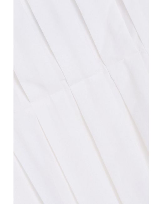 Theory White Pleated Cotton-blend Poplin Top