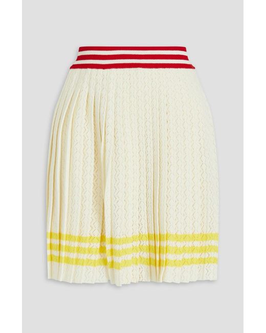 Adidas Yellow Pleated Striped Crochet-Knit Cotton Mini Skirt