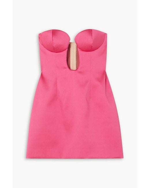 Magda Butrym Pink Trägerloses minikleid aus glänzendem twill