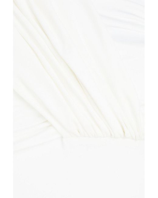 Maygel Coronel White Vionnet Draped Satin-Jersey Bodysuit
