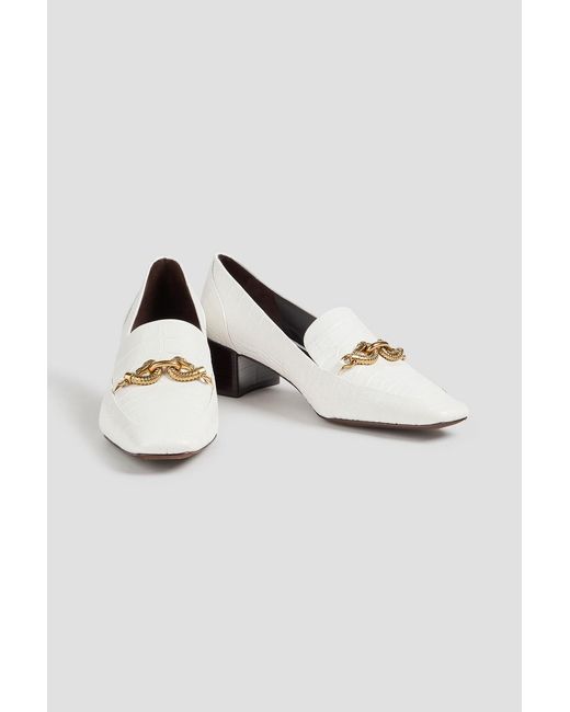 Tory Burch Metallic Jessa Embellished Croc-Effect Leather Loafers