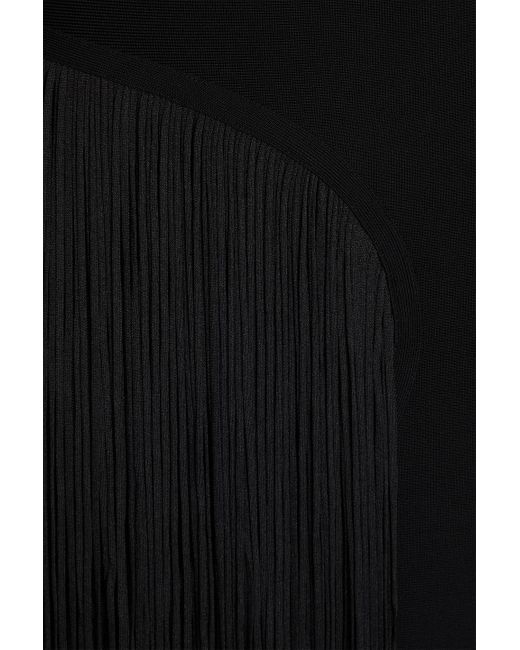 Hervé Léger Black Fringed Ponte Maxi Skirt