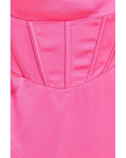 retroféte Pink Rosa maxikleid aus glänzendem crêpe mit cut-outs und drapierung