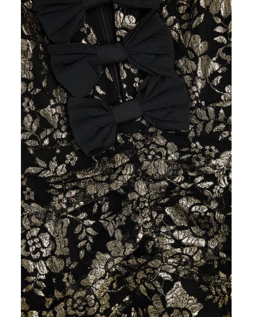 Rebecca Vallance Black Bow-detailed Metallic Lace Midi Dress