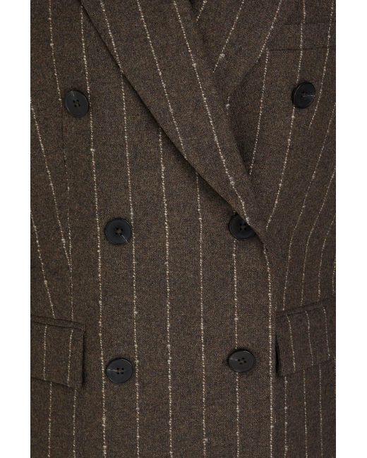 REMAIN Birger Christensen Brown Doppelreihiger blazer aus tweed aus einer wollmischung mit nadelstreifen
