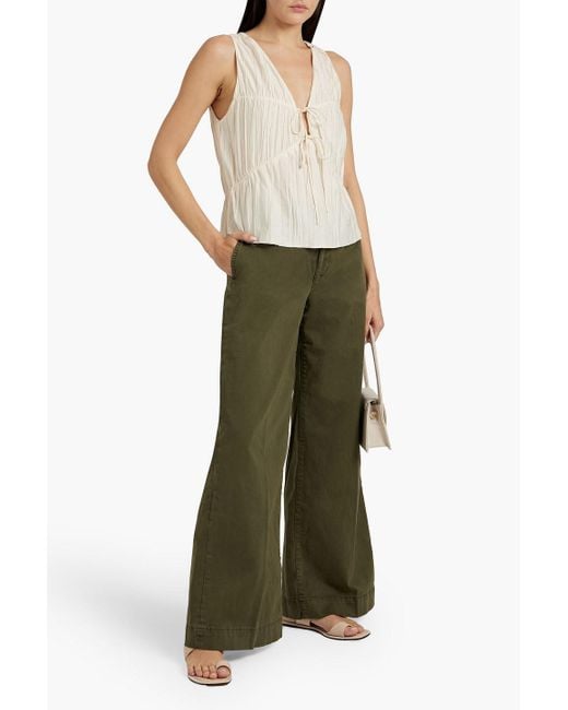 FRAME Green Cotton-blend Twill Wide-leg Pants