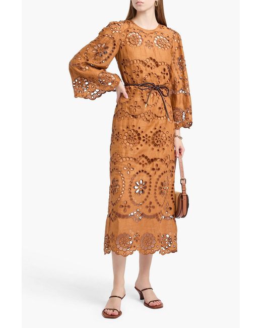 Zimmermann Orange Broderie Anglaise Linen Midi Dress
