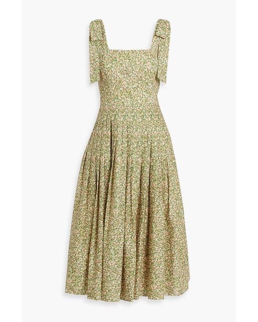 Mikael Aghal Green Bow-Detailed Floral-Print Cotton Midi Dress