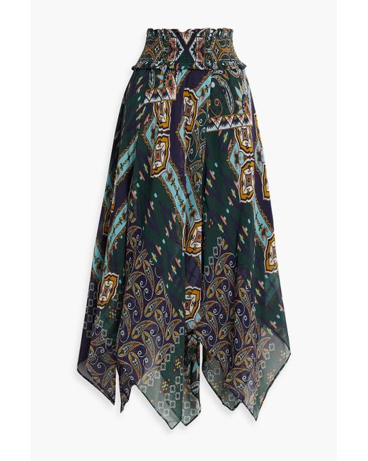 Cara Cara Green Harvey Printed Silk-chiffon Midi Skirt