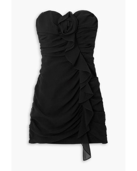 Alessandra Rich Black Strapless Ruffled Silk-georgette Mini Dress