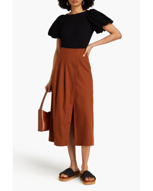 Mother Of Pearl Orange Wrap-effect Pleated -blendtm Midi Skirt