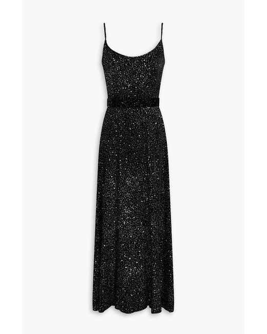Costarellos Black Belted Glittered Vlevet Maxi Dress
