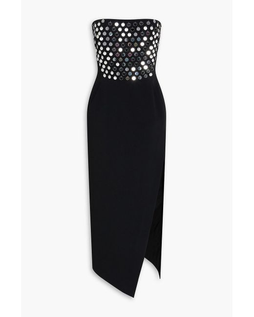 David Koma Black Strapless Embellished Crepe Midi Dress