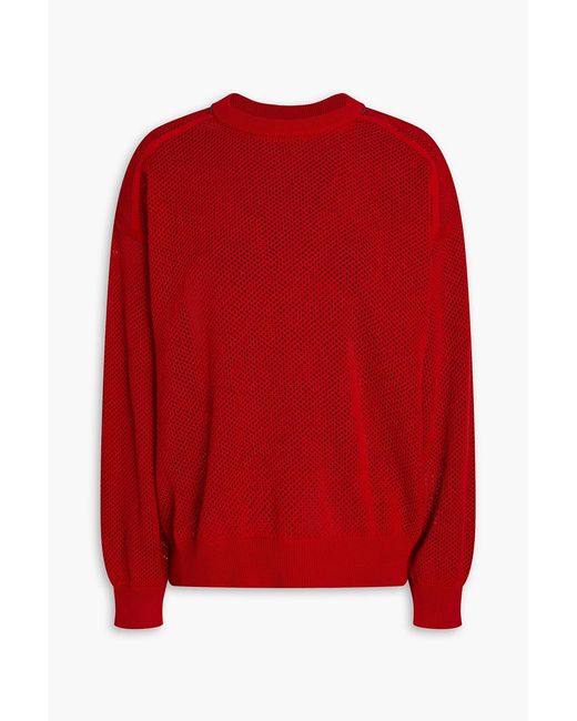Brunello Cucinelli Red Open-Knit Cotton Sweater