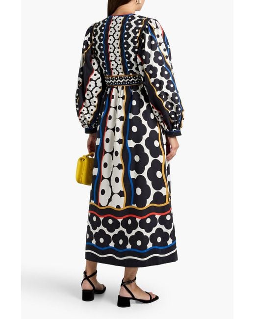 Farm Rio Black Printed Cotton Midi Dress