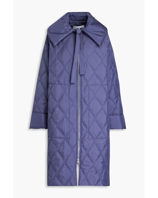 Ganni Blue Quilted Ripstop Coat