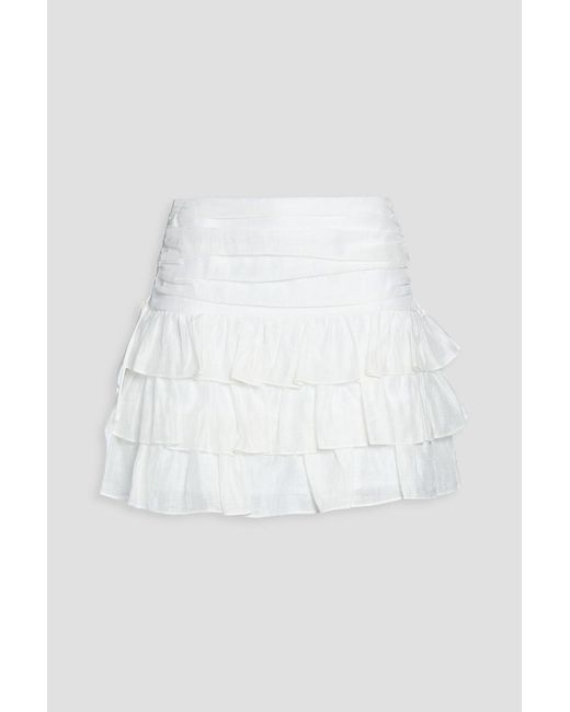 Sandro White Tiered Linen-Blend Mini Skirt